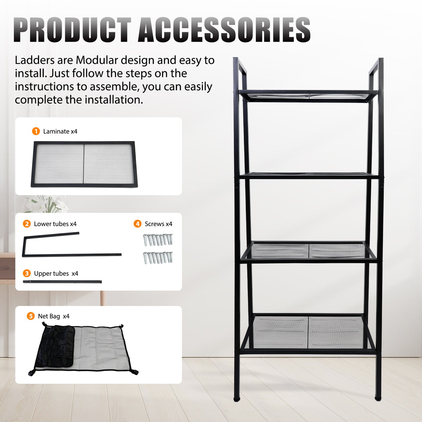 Baokaler Ladder Shelf, 4-Tier Metal Bookshelf Plant Flower Stand Storage Rack Industrial Organizer Modern Shelves Shelving Bookcase Metal Frame for Living Room Kitchen Office 23.6*13.8*57.9in Black