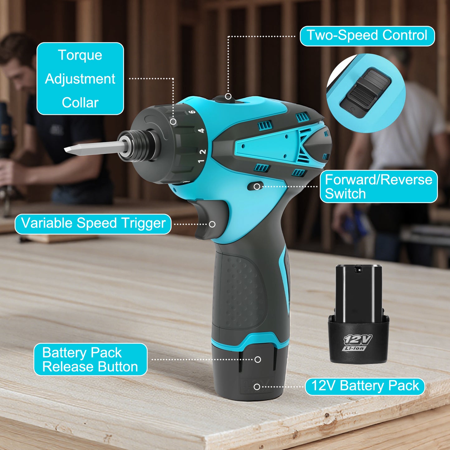 BAOKALER 12V 1/4-Inch Cordless Impact Driver, Brushless Screwdriver with 2 x 2.0Ah Lithium-Ion Batteries and Charger, LED Work Light