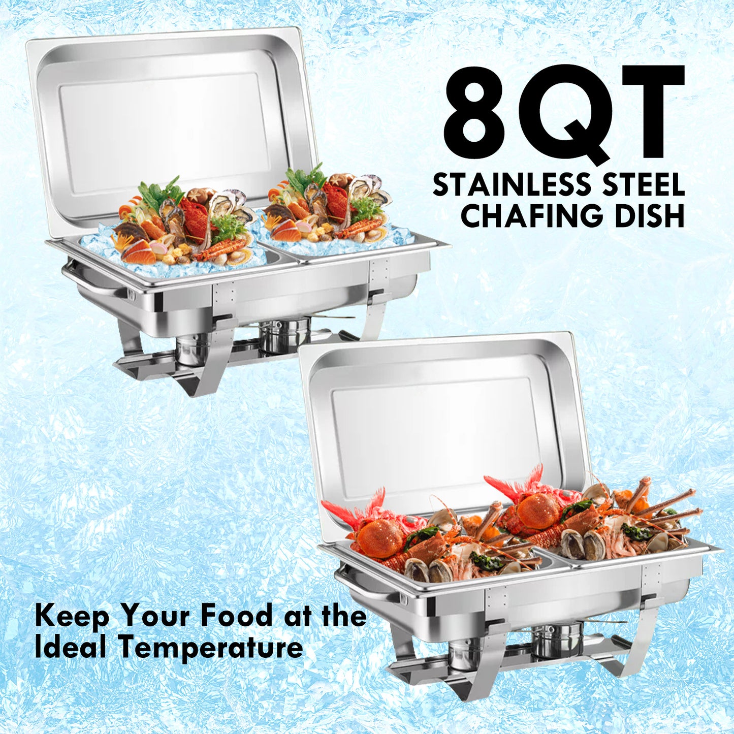 2Pack Chafing Dish Buffet Set, 8QT Buffet Servers and Warmers Chaffing Servers Stainless Steel with 2 Half Size Food Pans, Rectangular Food Warmers for Parties Buffets