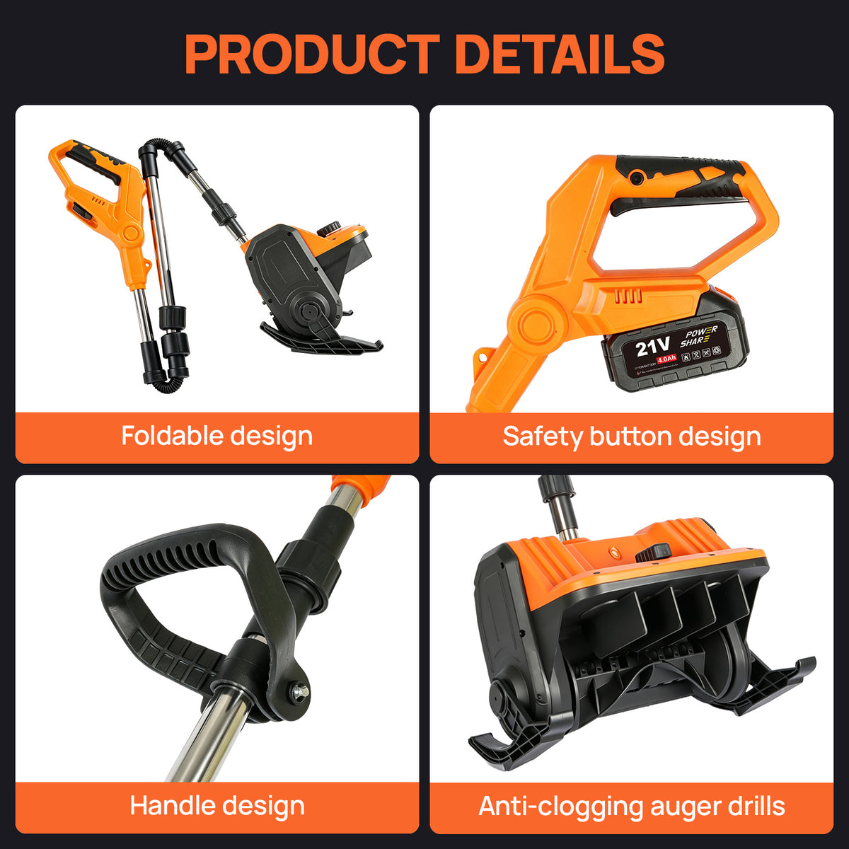 BAOKALER 21V Cordless Snow Shovel, 13 inch Electric Snow Blower with 2 x 4.0Ah Batteries and Ski Wheels for Driveways & Sidewalks