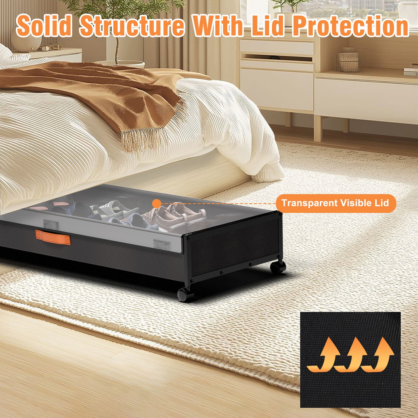 Under Bed Storage with Wheels, XXXL Larger Under Bed Storage Containers with Clear Lids, 36'' Lengthen Under Bed Shoe Organizer, Rolling for Shoes Clothes(Black 2 Pack, XXXL