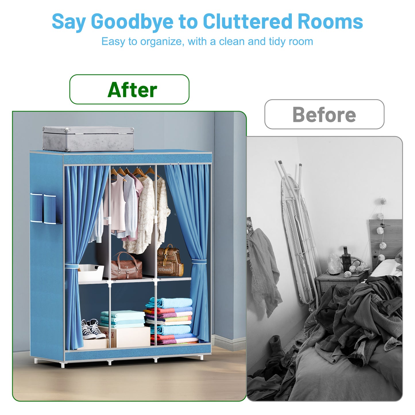 BAOKALER Closet Organizer and Storage for Hanging Clothes, Wardrobe Closet Storage Shelves for Home Bedroom, Light Blue