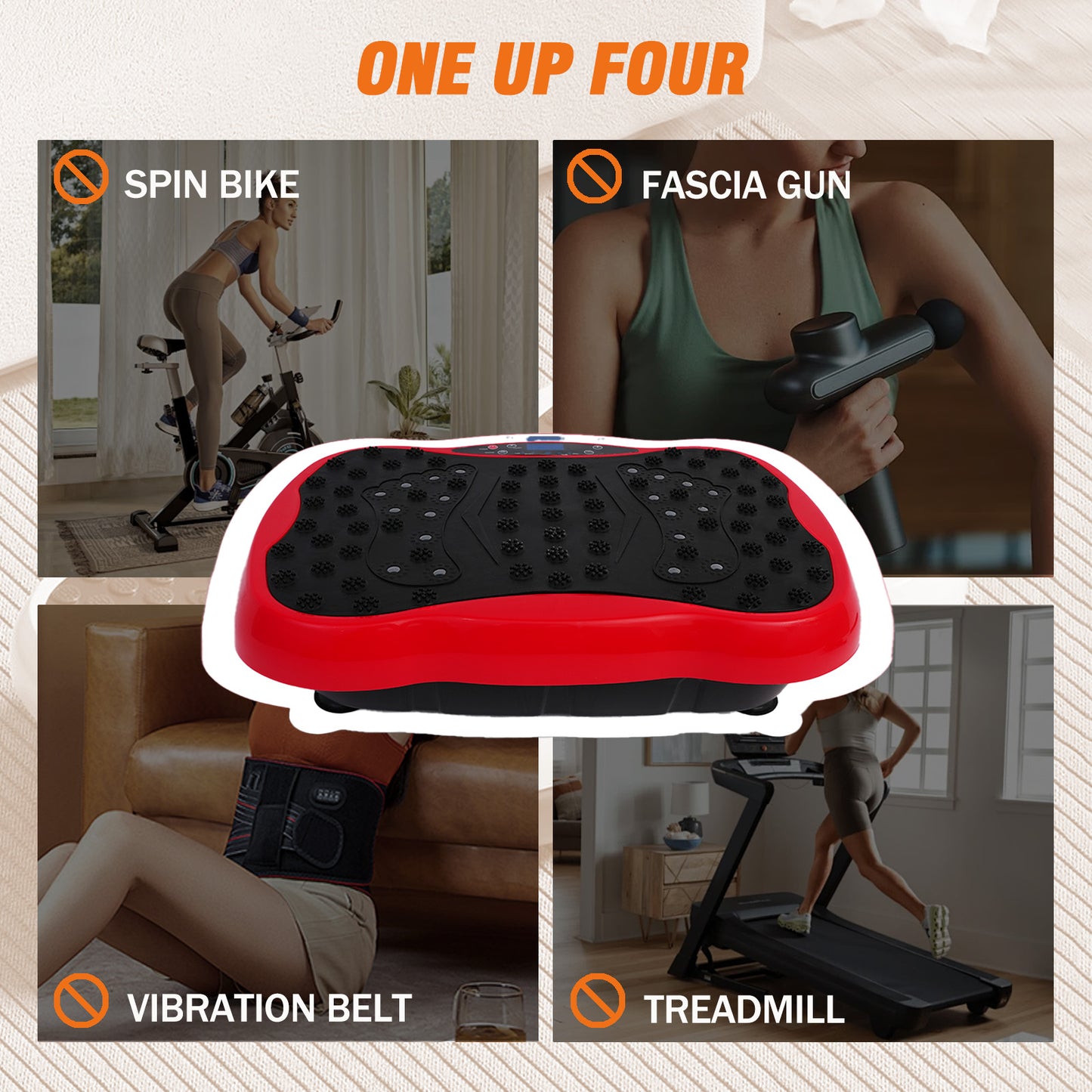 330lb Vibration Plate Exercise Machine, Vibration Board for Lymphatic Drainage, Whole Body Workout Vibrate Fitness Platform, Waver Vibration Stand for Weight Loss, Home Gym Equipment, Red