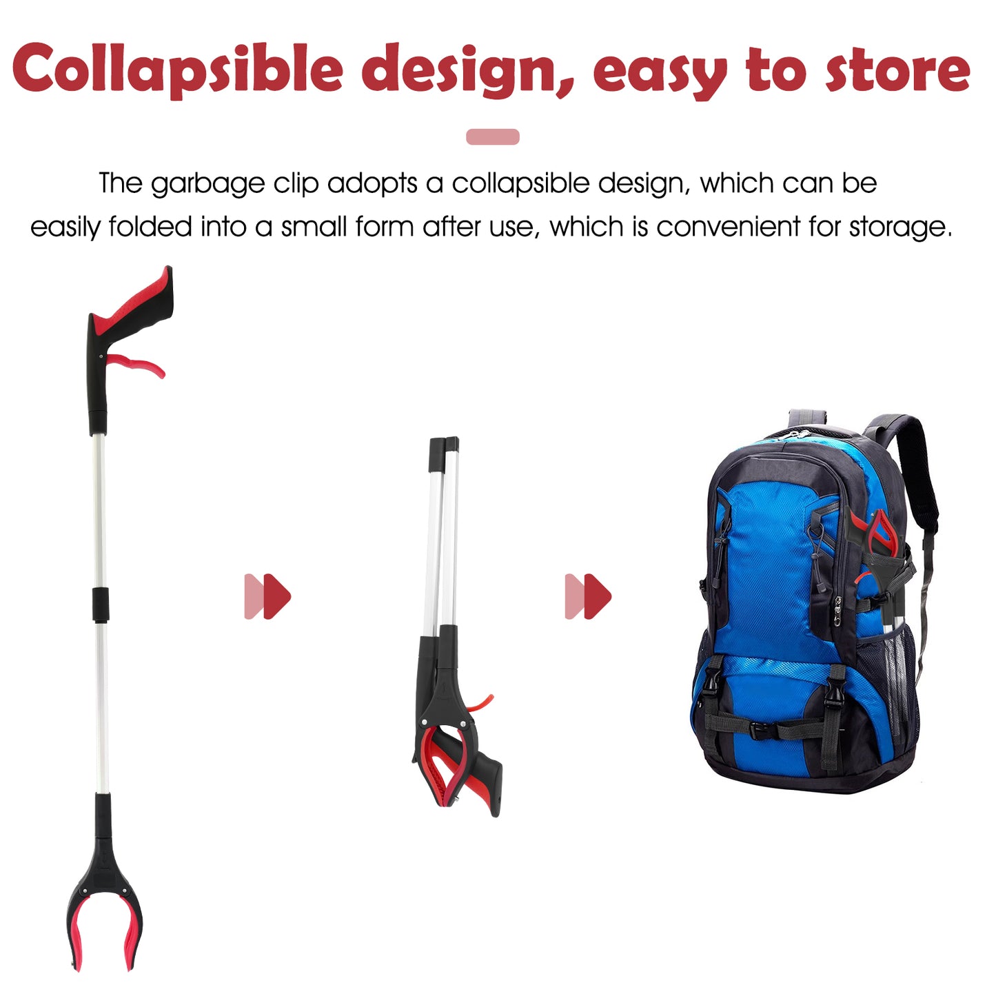 2Pcs 32 Grabber Reacher Tool, Foldable Grabber Reaching Tool, Red