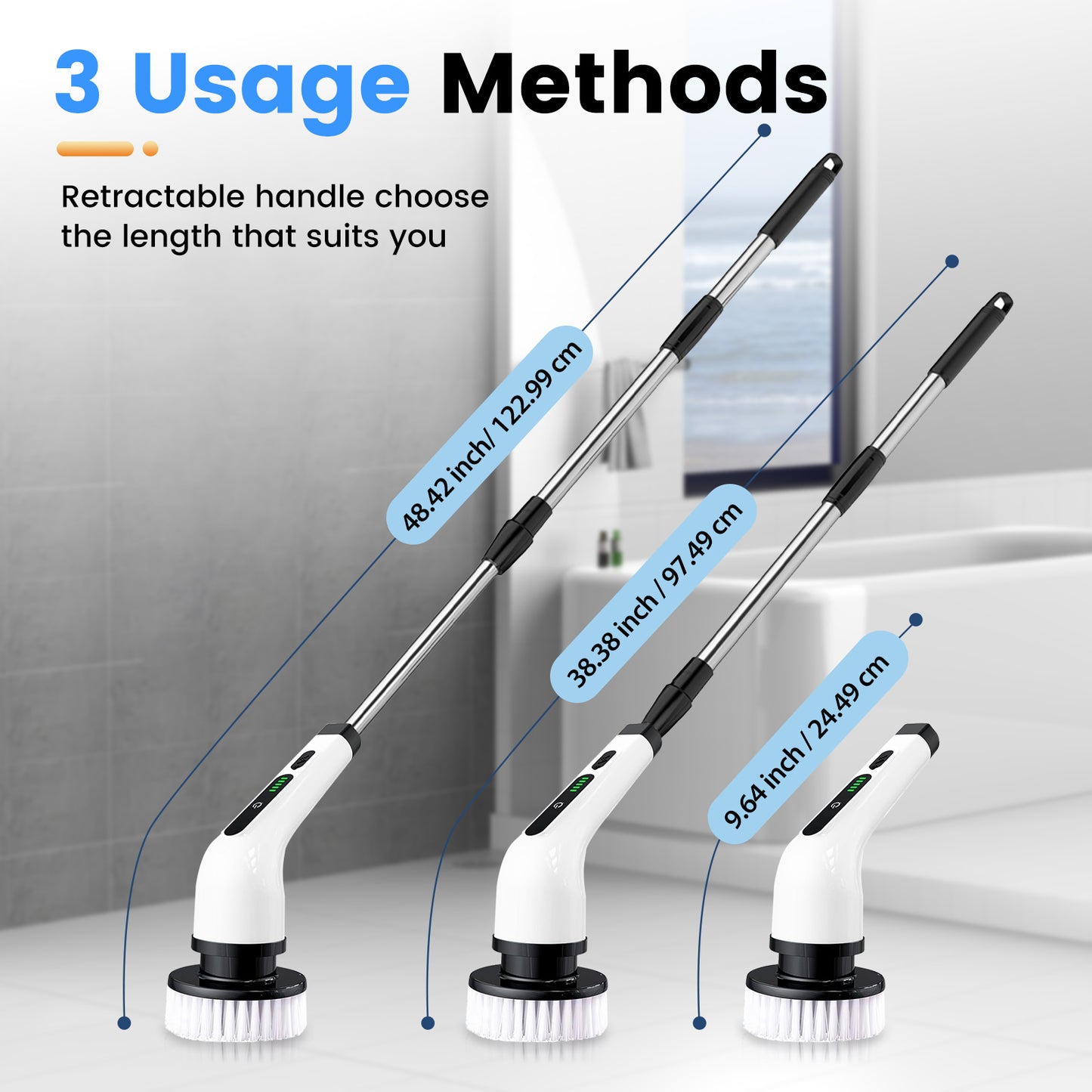 CATGOOD Power Scrubber 3 Adjustable Speeds, Electric Spin Scrubber, Cordless Cleaning Brush with 8 Replaceable Brush Heads, Adjustable & Detachable Long Handle