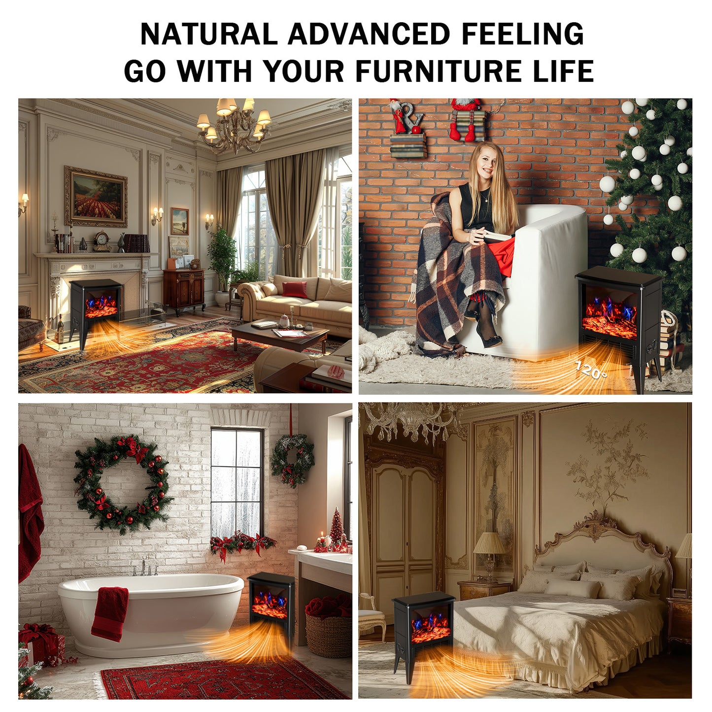 1500W Electric Fireplace Heater with 3D Realistic Flame Effect, Overheat Safety Design, Adjustable Heating Modes, Suitable for Small Spaces