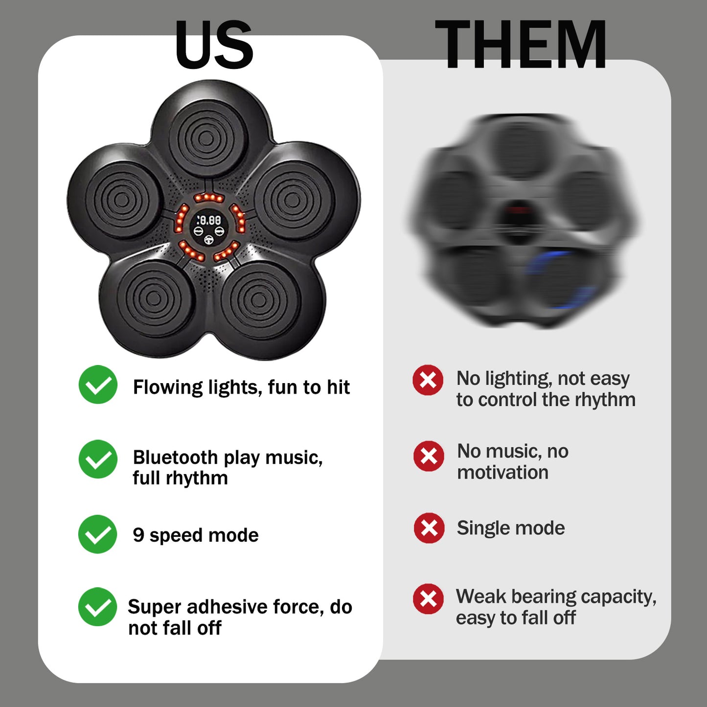 Music Boxing Machine, Wall-Mounted Music Boxing Trainer, Punching Exercise Equipment with 9-Speed Modes for Kids and Adults, Velcro Mount Type, Black