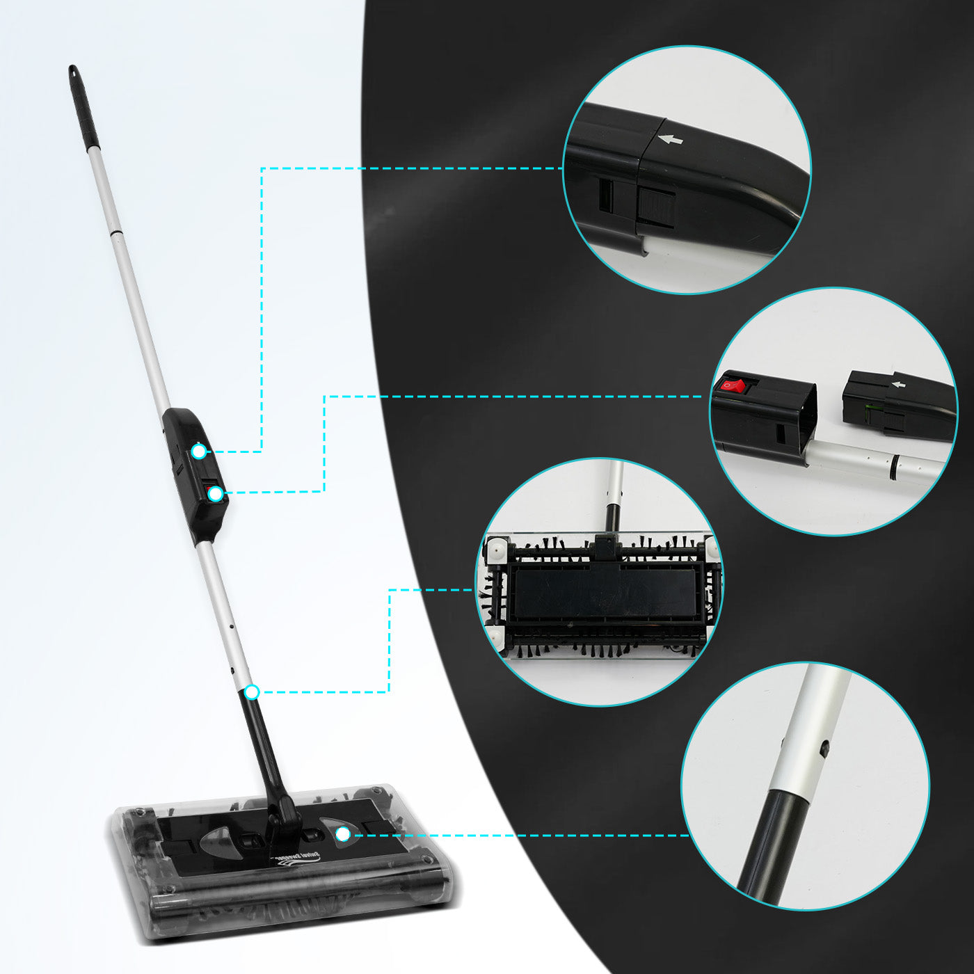 CATGOOD Cordless Rechargeable Floor & Carpet Sweeper, Manual Floor Sweeper Lightweight Floor Cleaner with Low Profile Body to Reach Under Furniture, Black