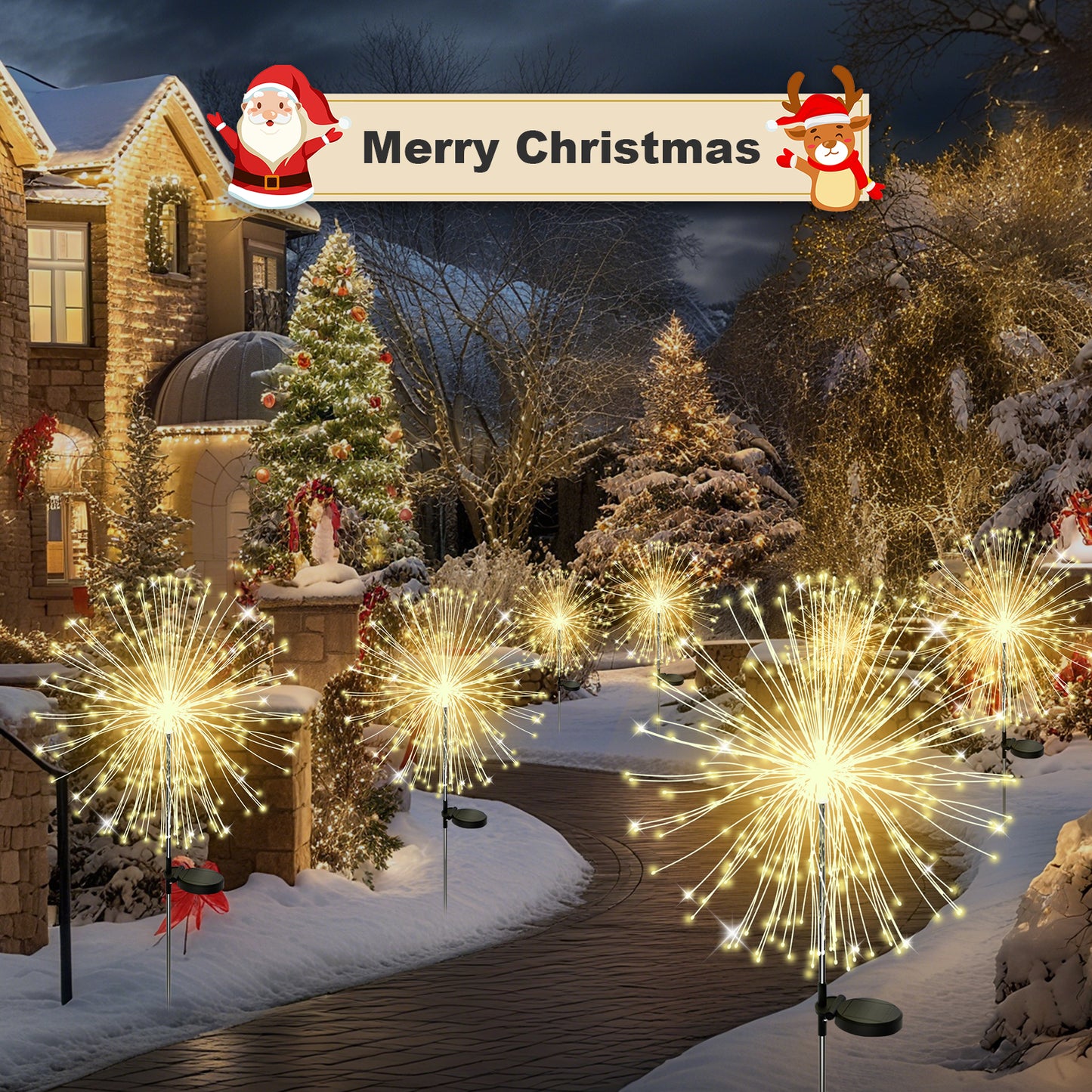 RICAN Solar Garden Lights Outdoor Decorative, 2 Pack Firework Garden Stake Lights Solar Powered, DIY Bendable Copper Wire Waterproof for Garden, Yard, Patio, Flower Bed, Chiristmas Decor