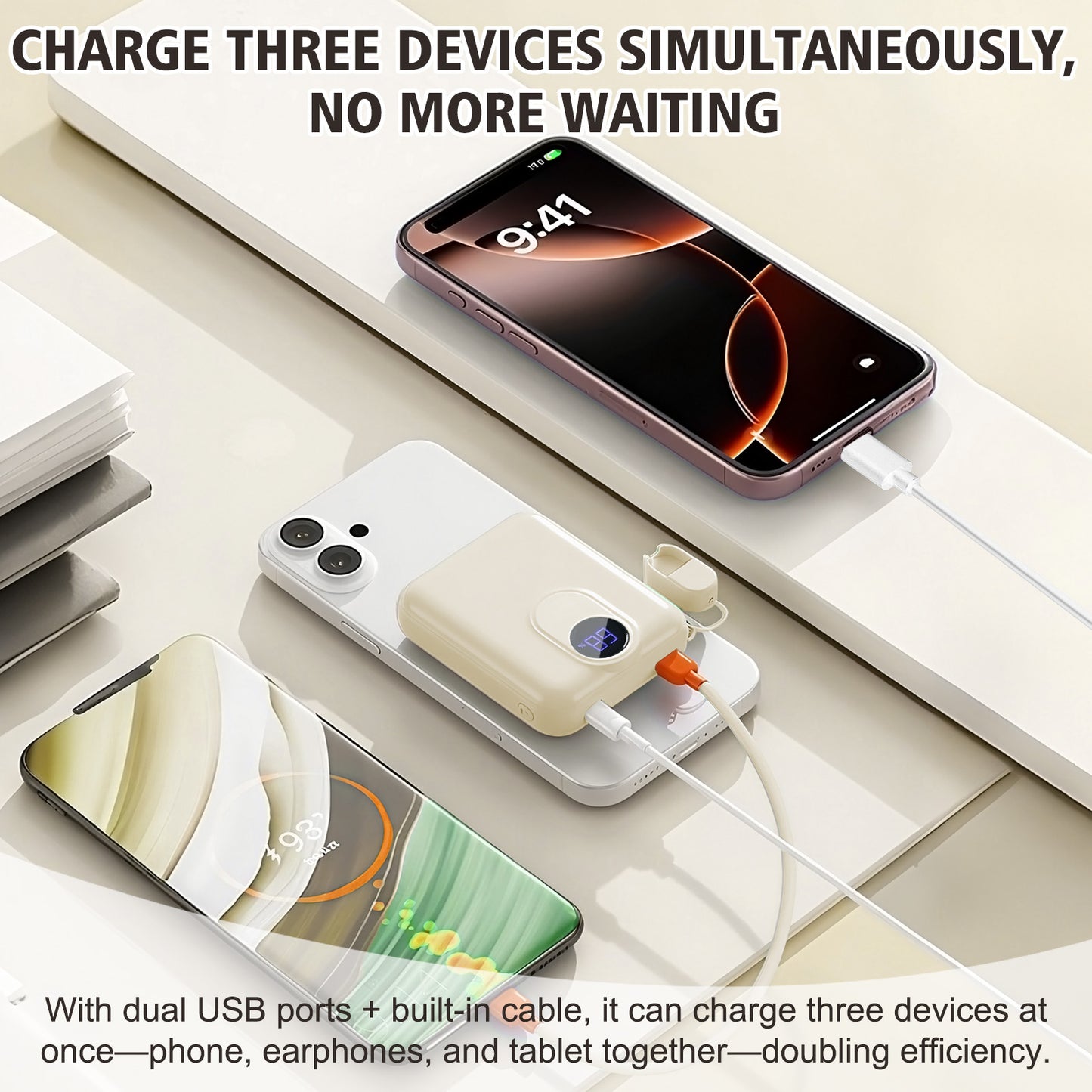 Portable Charger, Lightest 10000mAh 22.5W PD Power Bank, USB C in & Out Fast Charging Battery Pack, External Phone Powerbank Compatible with iPhone 16 15 14 13 Samsung S22 S21 Google iPad etc(Cream White)