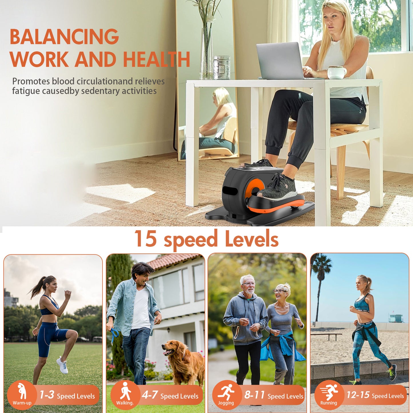CATGOOD Under Desk Elliptical, Portable & Quiet Ellipse Exerciser for Seniors Adults Fully Assembled, Electric Seated Pedal Exerciser with Remote Control, Non-Slip Straps