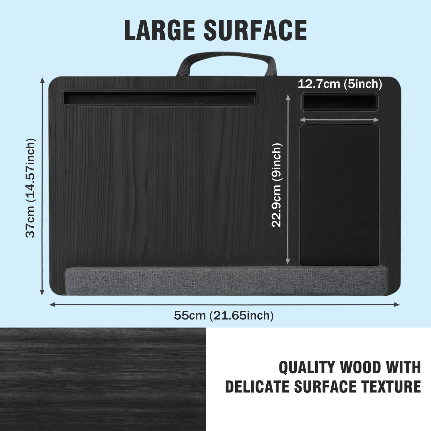 Portable Lap Desk for Laptop, Wood Lapdesk Bed Table with Handle, Black