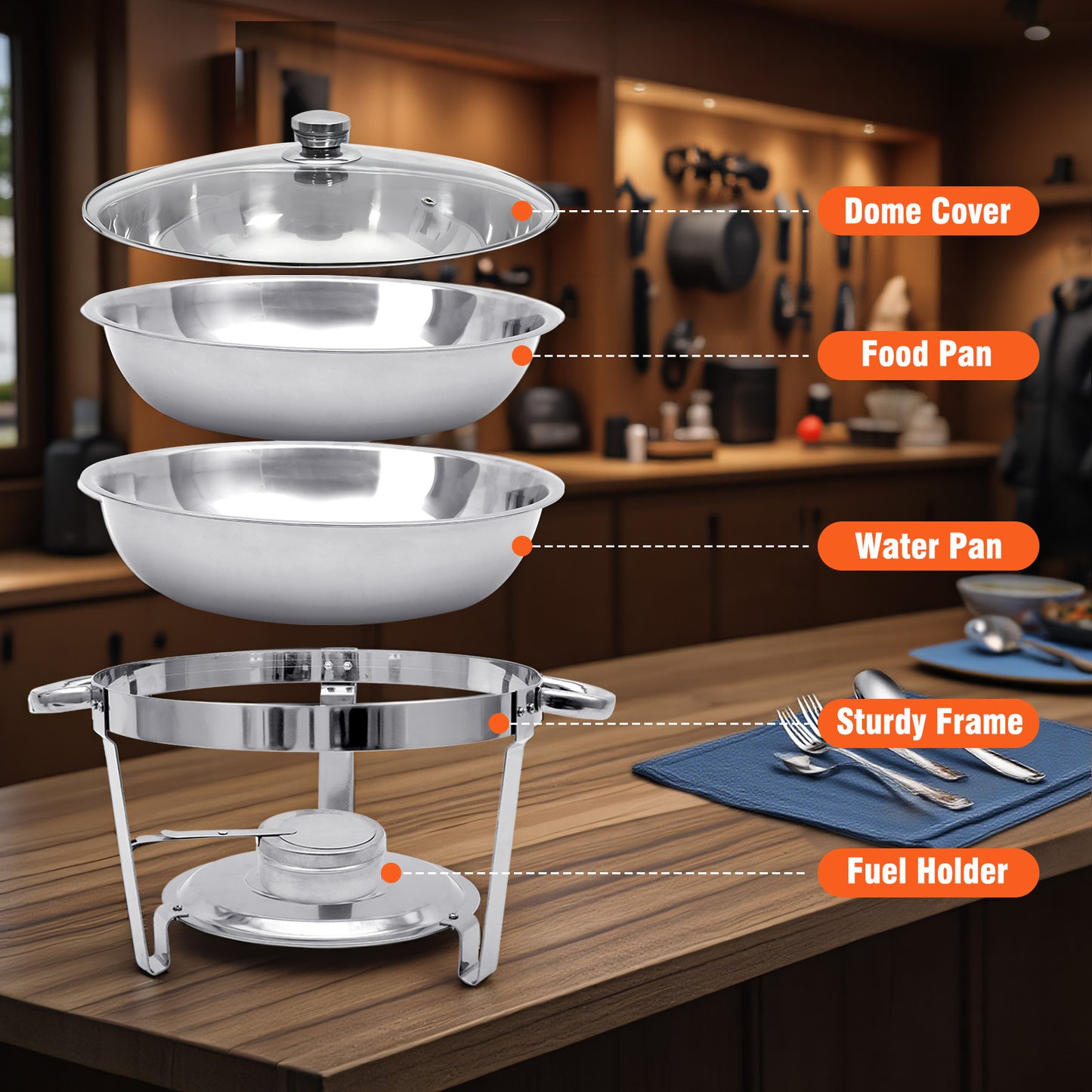 CATGOOD Chafing Dishes for Buffet, 5.3QT Chafing Dish Buffet Set, Food Warming Trays for Buffet, for Home Parties, Christmas Gatherings, Catering Events, Black/ 4 Pack