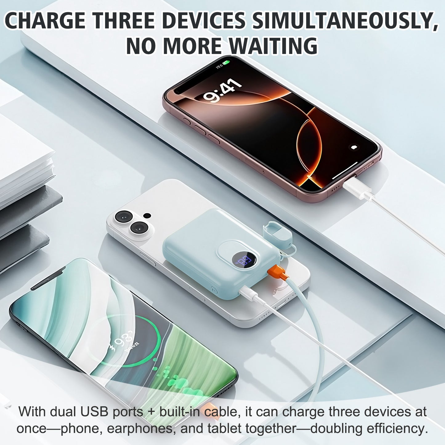 Portable Charger, Lightest 10000mAh 22.5W PD Power Bank, USB C in & Out Fast Charging Battery Pack, External Phone Powerbank Compatible with iPhone 16 15 14 13 Samsung S22 S21 Google iPad etc(Blue)