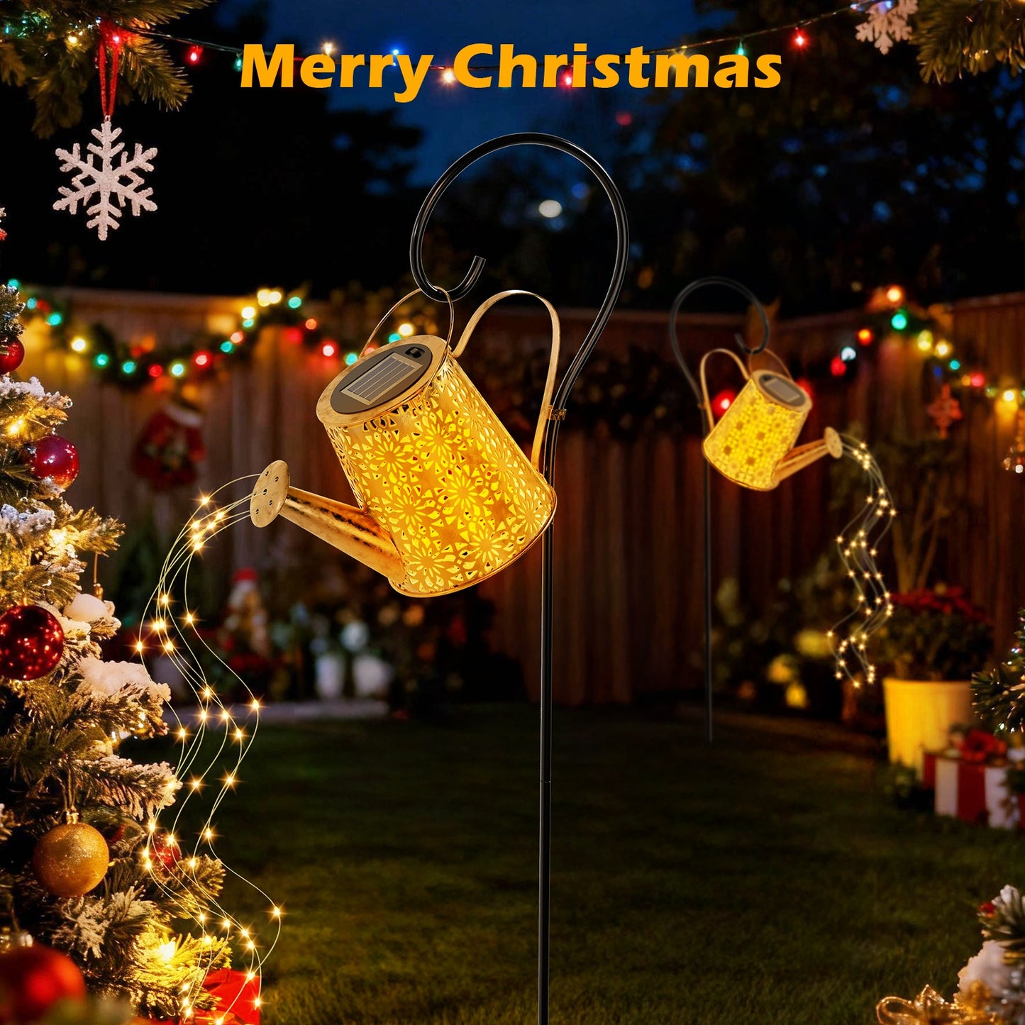 CATGOOD Outdoor Solar Garden Decor, Watering Can with Solar Lights, Large Hanging Lantern Landscape Lights Outside Decorations for Yard Porch Patio Pathway Gardening Gift, Warm White