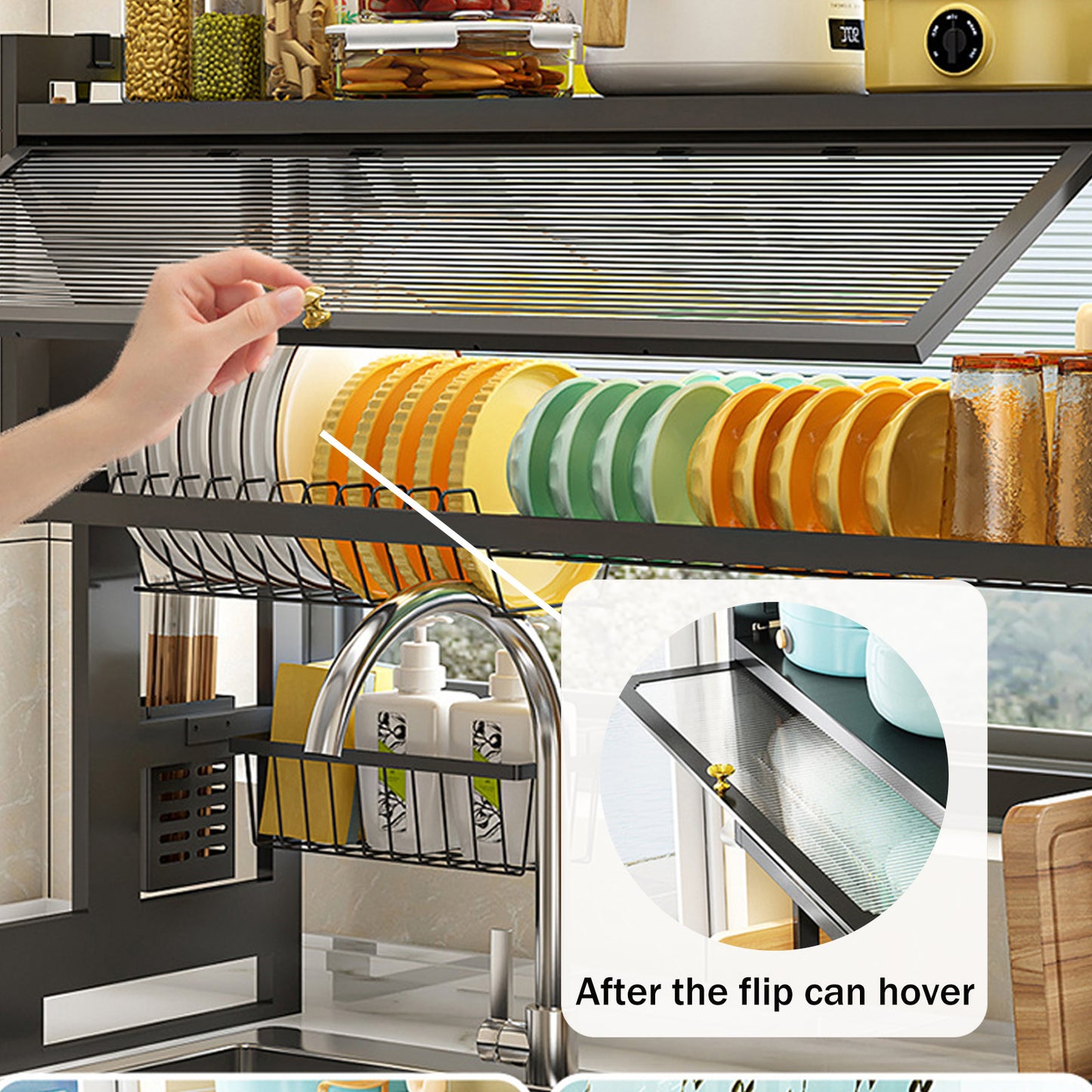 Over The Sink Dish Drying Rack - Adjustable Dish Rack for Kitchen Counter, Metal (Black-41.34Inches)