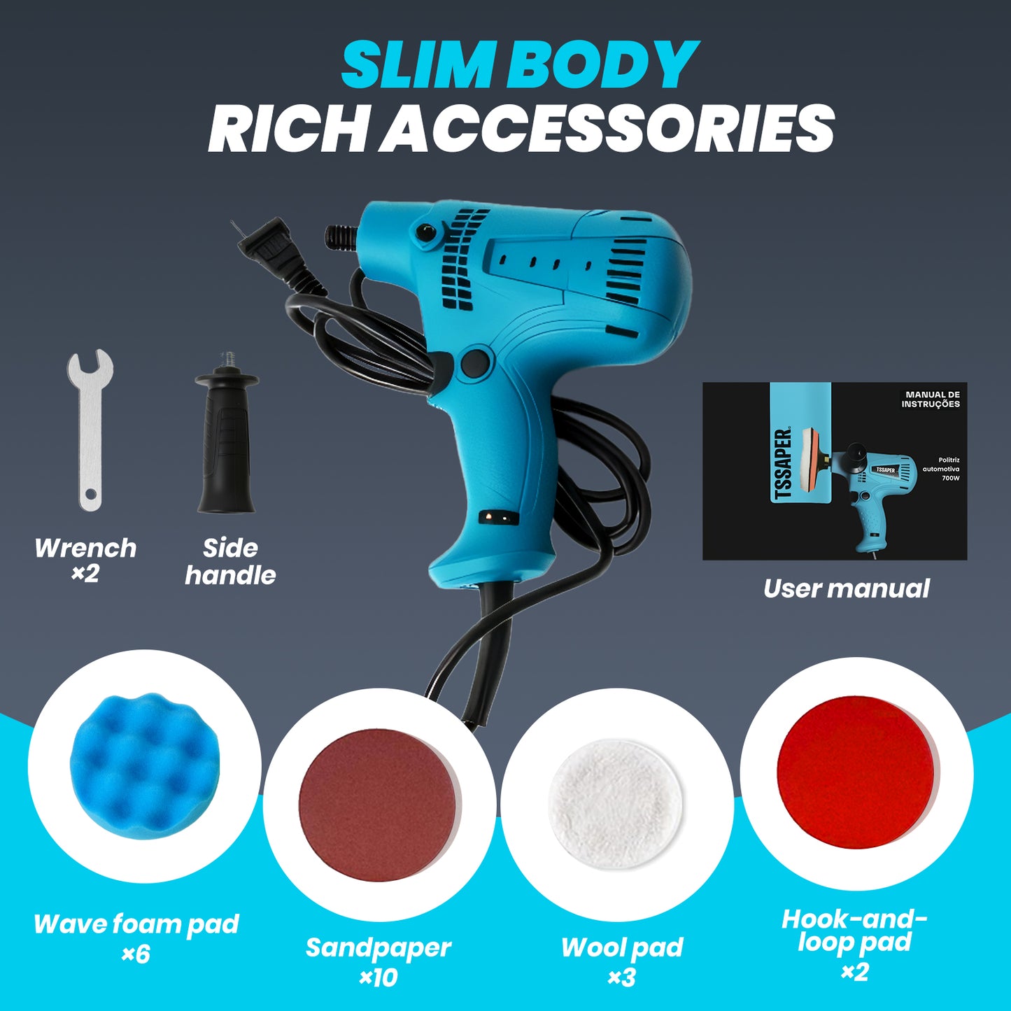 Buffer Polisher Kit for Car, 6 Inch Rotary Polisher Buffer Waxer, 6 Variable Speed 1000-4100rpm, Detachable Handle Buffing Machine for Car Boat Sanding Polishing Waxing