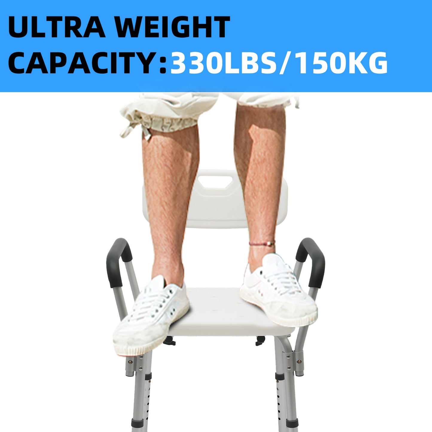 CATGOOD Shower Chair Bath Seat with Back and Arms, Height Adjustable Shower Chair for Inside Shower, Shower Bench for Elderly and Adult, Supports up to 330 lbs, White