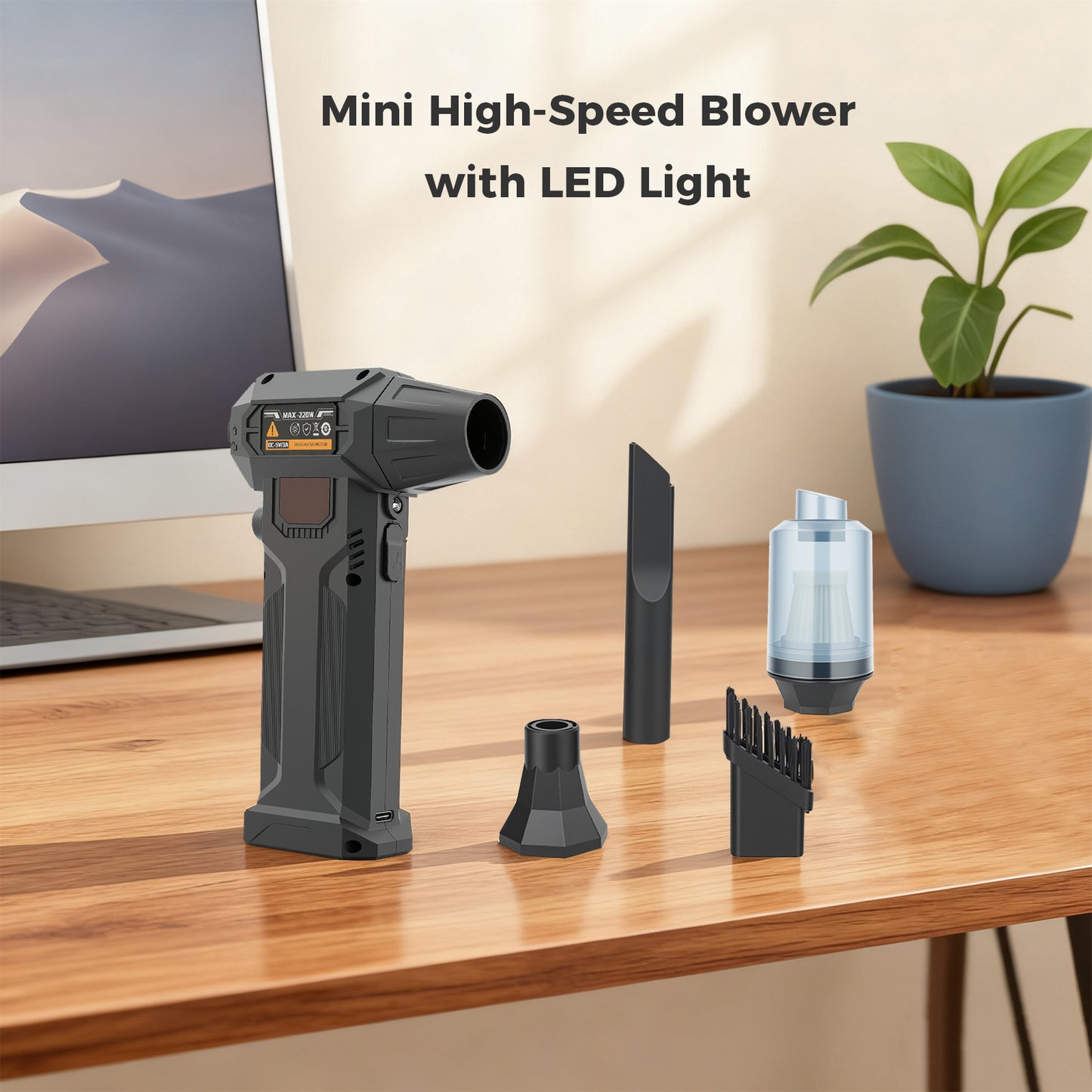 BAOKALER 280000RPM Air Duster, Brushless Compressed Air Duster for blowing and suction, 8AH Battery and LED Light, Adjustable Air Blower for Outdoors,Car,Home