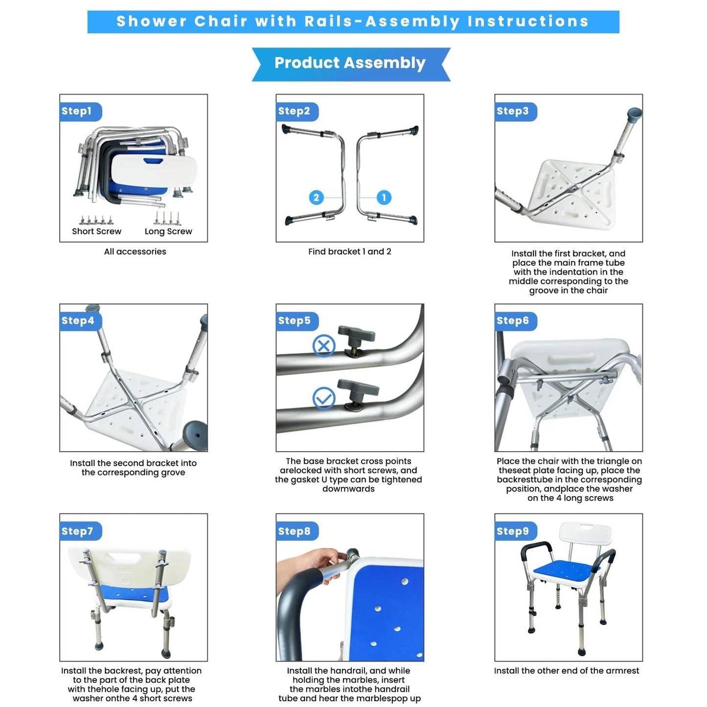 Baokaler Shower Chair 600lbs with Padded Arms and Back, Height Adjustable Shower Stool for Bathtub