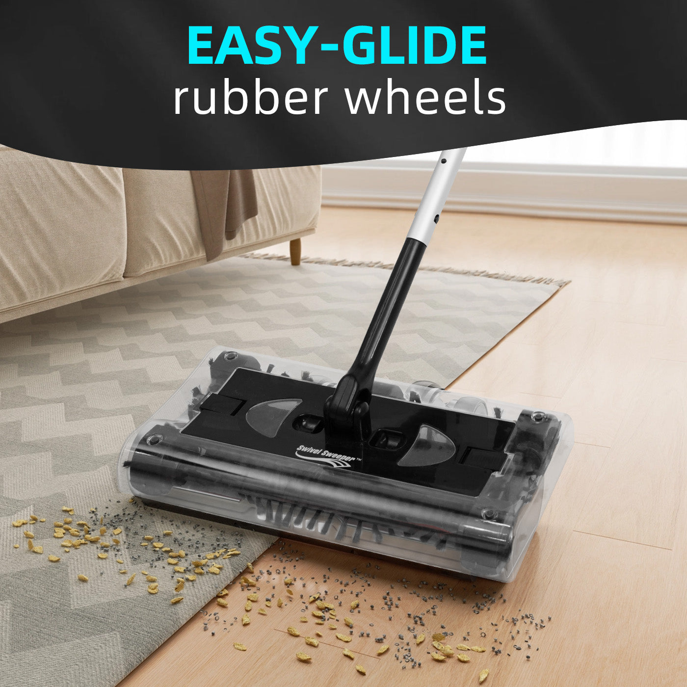 CATGOOD Cordless Rechargeable Floor & Carpet Sweeper, Manual Floor Sweeper Lightweight Floor Cleaner with Low Profile Body to Reach Under Furniture, Black