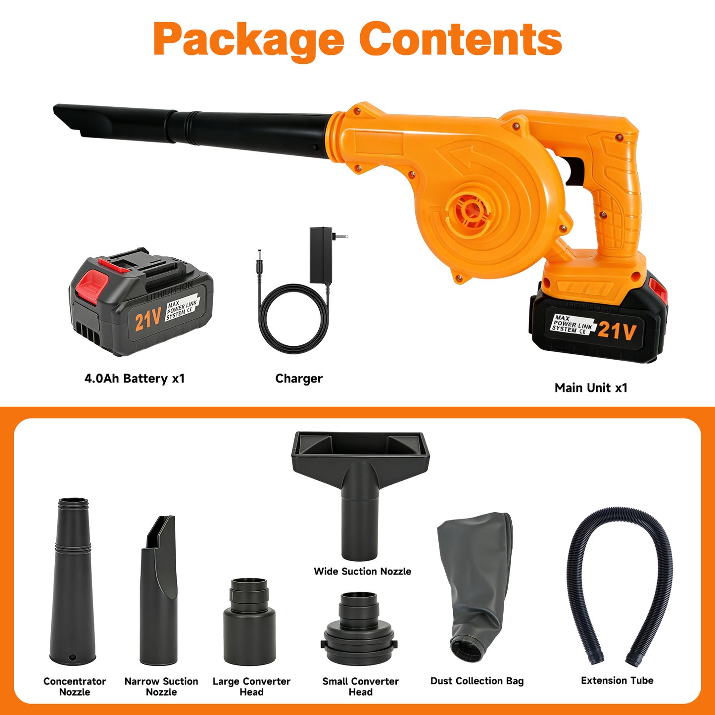 BAOKALER 21V Mini Cordless Leaf Blower, 160 MPH 2-in-1 Lightweight Electric Leaf Blower with 4.0Ah Battery for Lawn, Patio, Dust Cleaning, Yellow