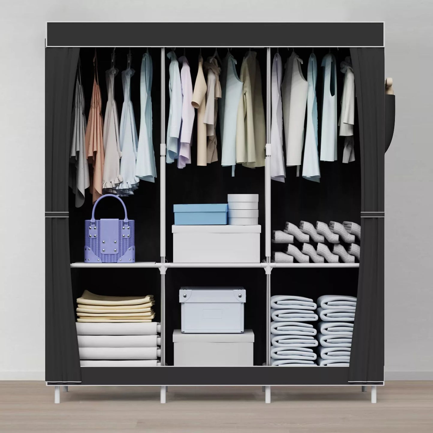 Portable Closet, Clothing Rack Shelf, Dustproof Non-woven Fabric Closet, Black