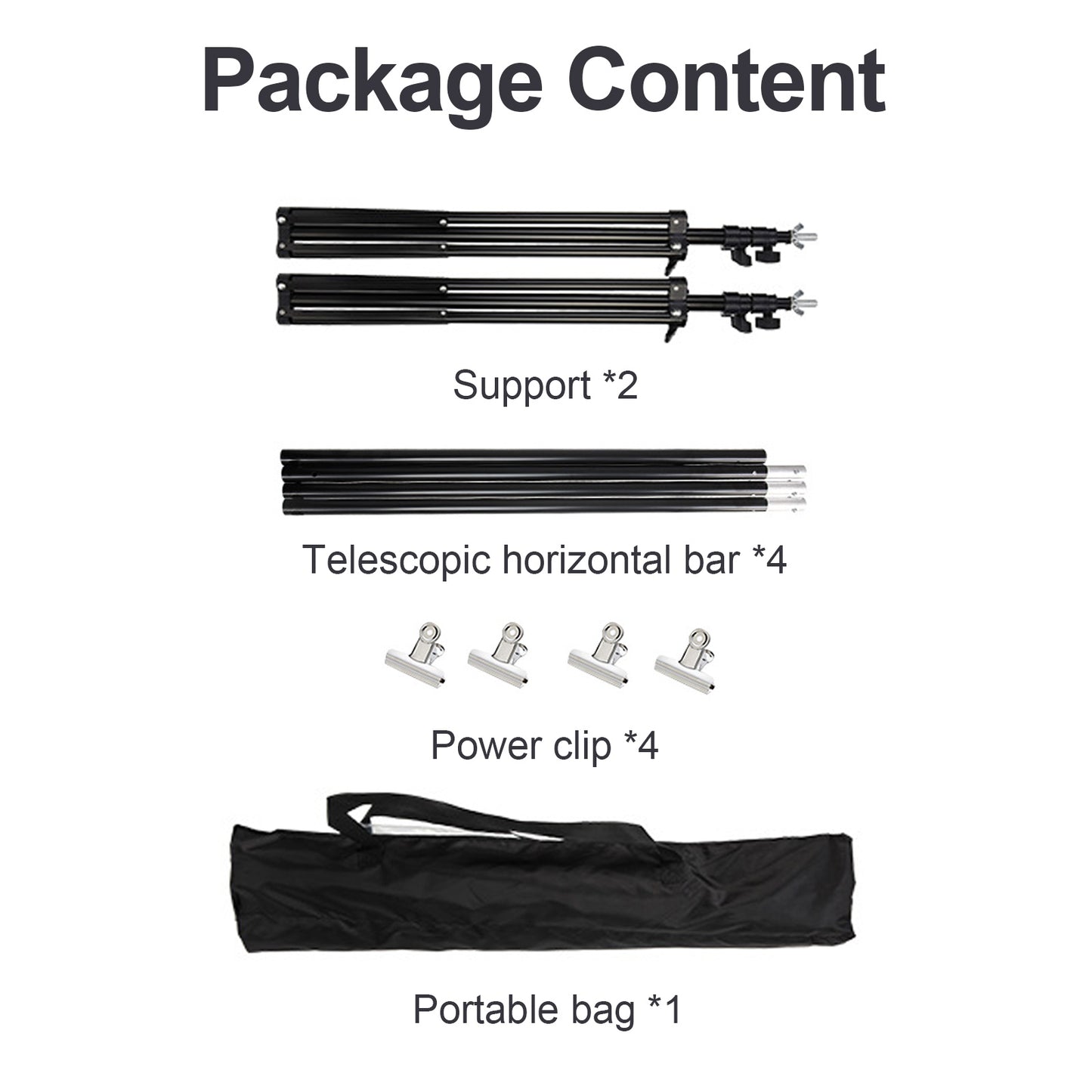 Adjustable Background Support Stand Photography Video Studio Backdrop Kit with Carry Bag,4 Backdrop Clamps