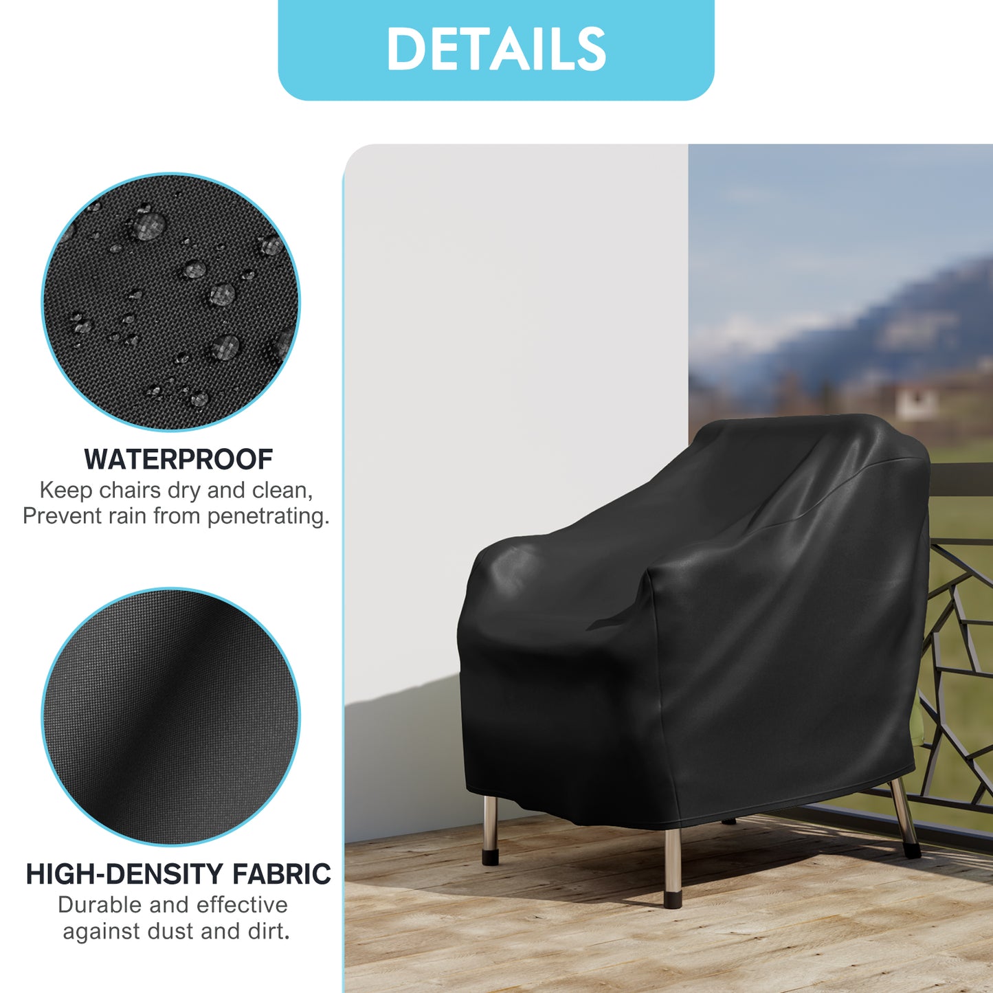 CATGOOD Patio Chair Covers, 420D Outdoor Chair Cover Waterproof, Lawn Lounge Furniture Cover for Wicker Chair, Swivel Chair, Rocking Chair, Black