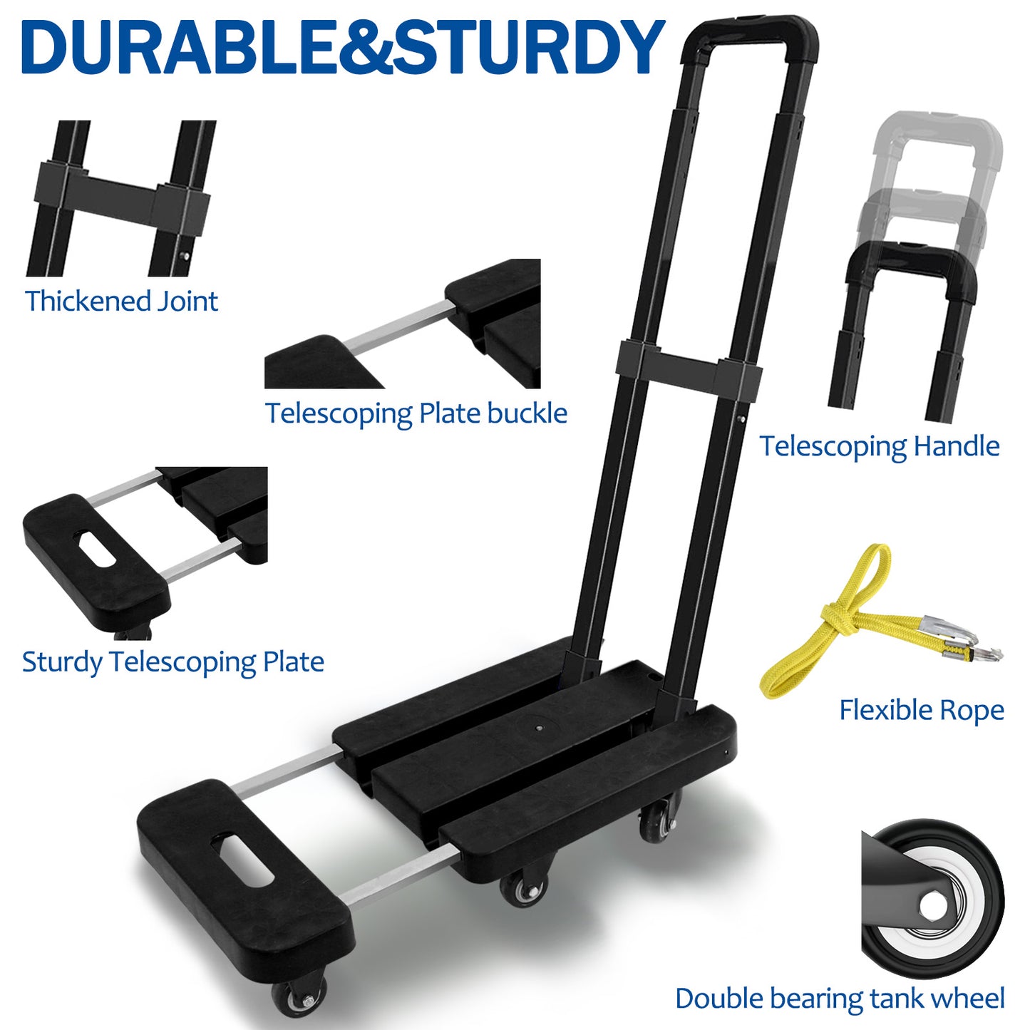 Folding Hand Truck, 500 lbs Capacity Heavy Duty Dolly Cart Foldable Platform, Black