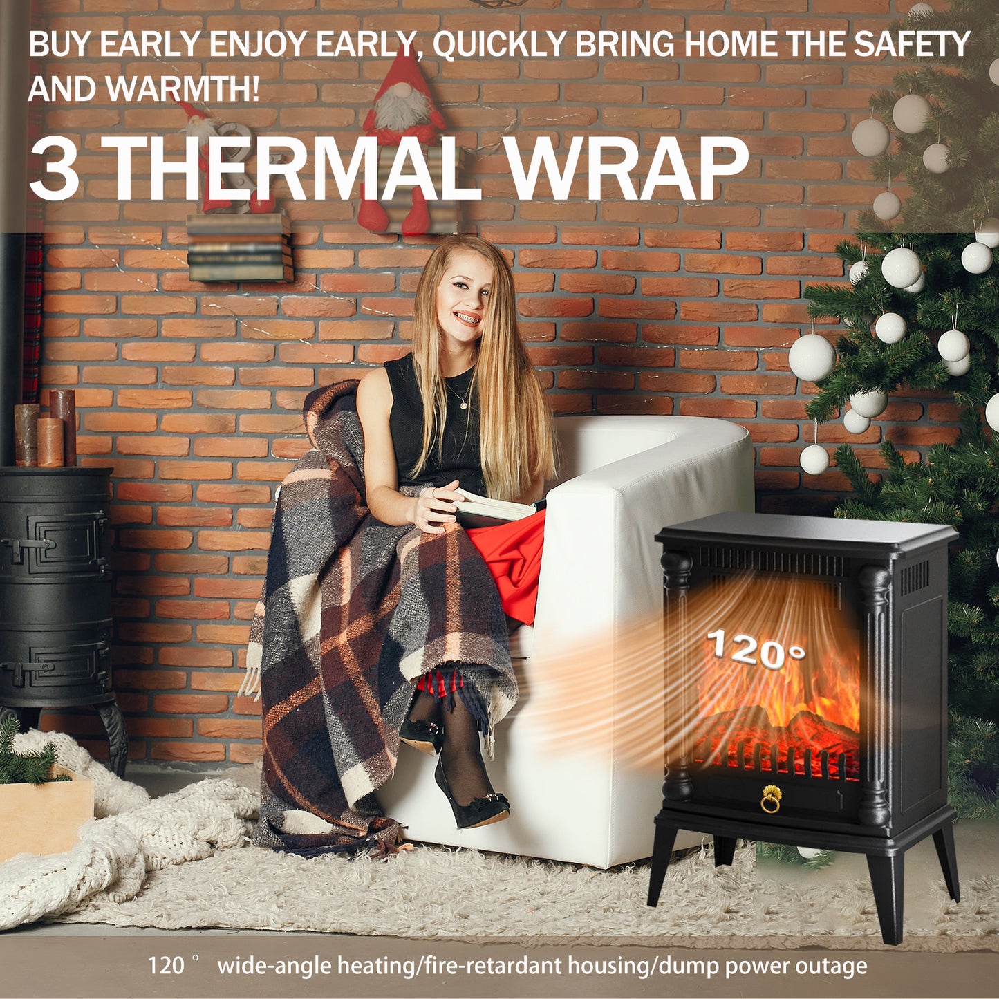 CATGOOD Indoor Fireplace 1500W Electric Fireplace Stove Heater, Adjustable Brightness and Heating Mode, 32.5*20*45cm(12.79"x7.87"x17.71")