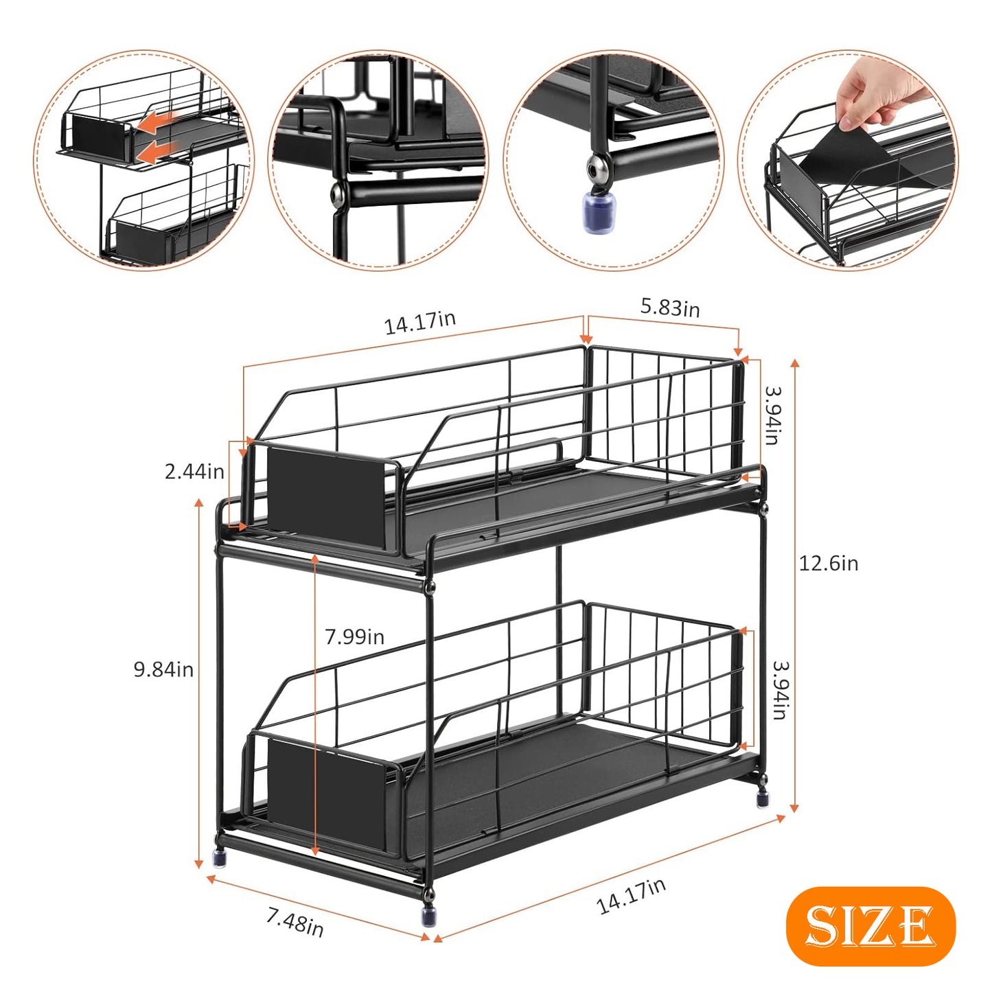 Also Go 2-Tier Under Sink Organizer with Sliding Drawer, Black