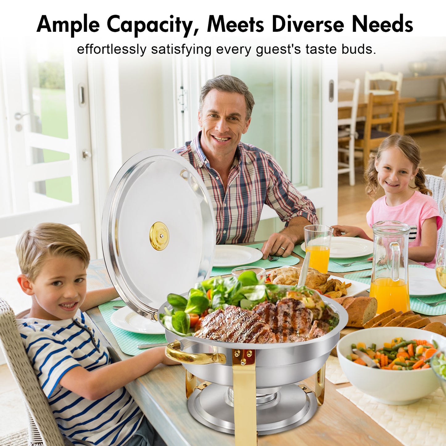 CATGOOD Chafing Dish Buffet Set 4 Pack 5QT Round Half-Gold Plated Stainless Steel Chafing Dish with Stainless Steel Lid, Buffet Warmer Set, for Home Gatherings, Christmas Parties, Catering Events