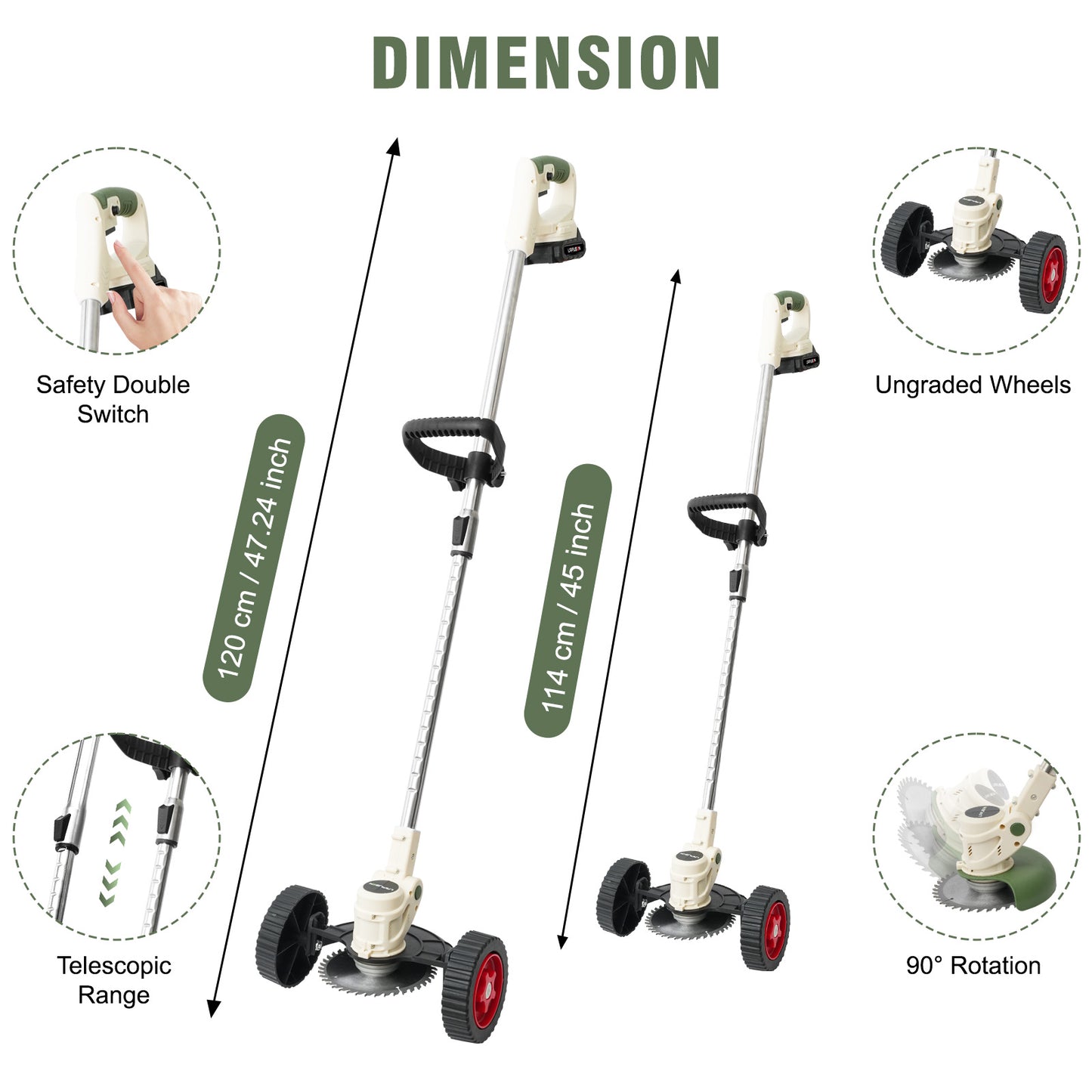 Electric Weed Eater,24V Weed Trimmer with 650W Powerful motor,Low Noise Weed Wackers & Lawn Edger,Wheels and 3 Types Blades Grass Trimmer for Lawn Garden Pruning Trimming