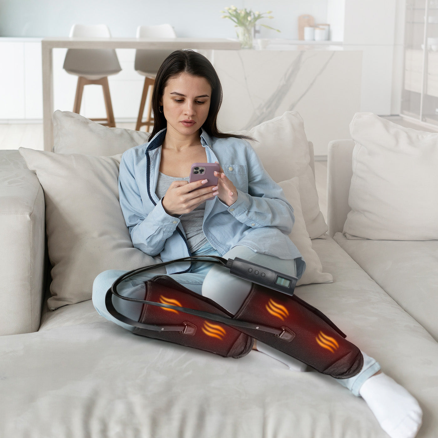 Leg Massager for Circulation, Air Compression Calf Massager with Heat and Pain Relief, 18W Electric Calf Massager for Muscles Relaxation, 3 Intensities and Temperature Settings