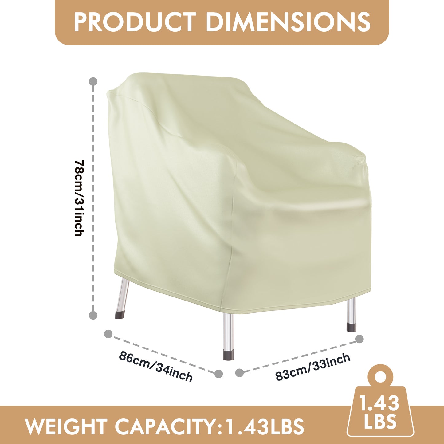 CATGOOD 2 Pack Heavy Duty Patio Chair Covers, Outdoor Chair Covers Waterproof for Lounge Chairs, Deep Seat Cover for Lawn Garden, Khaki