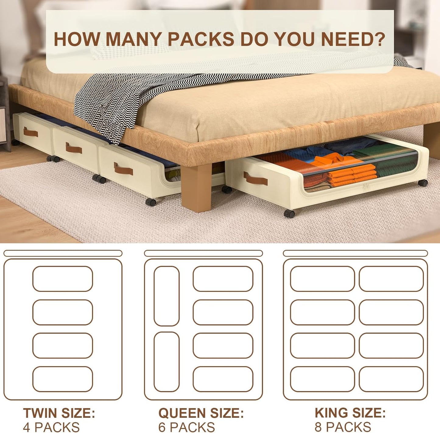 Under Bed Storage with Wheels, 2 Pack Under Bed Storage Containers, 60L Under Bed Shoe Storage with Clear Window & Label, Rolling Under Bed Metal Drawer for Clothes, Shoes,Toys, Books, Blankets