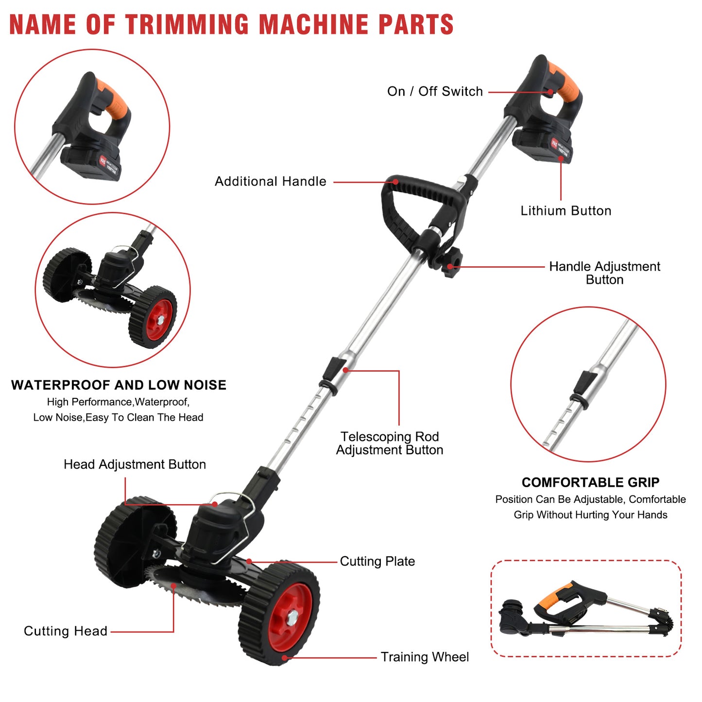 Weed Wacker, Cordless Electric Weed Eaters Weed Trimmer with 2 Battery, Black