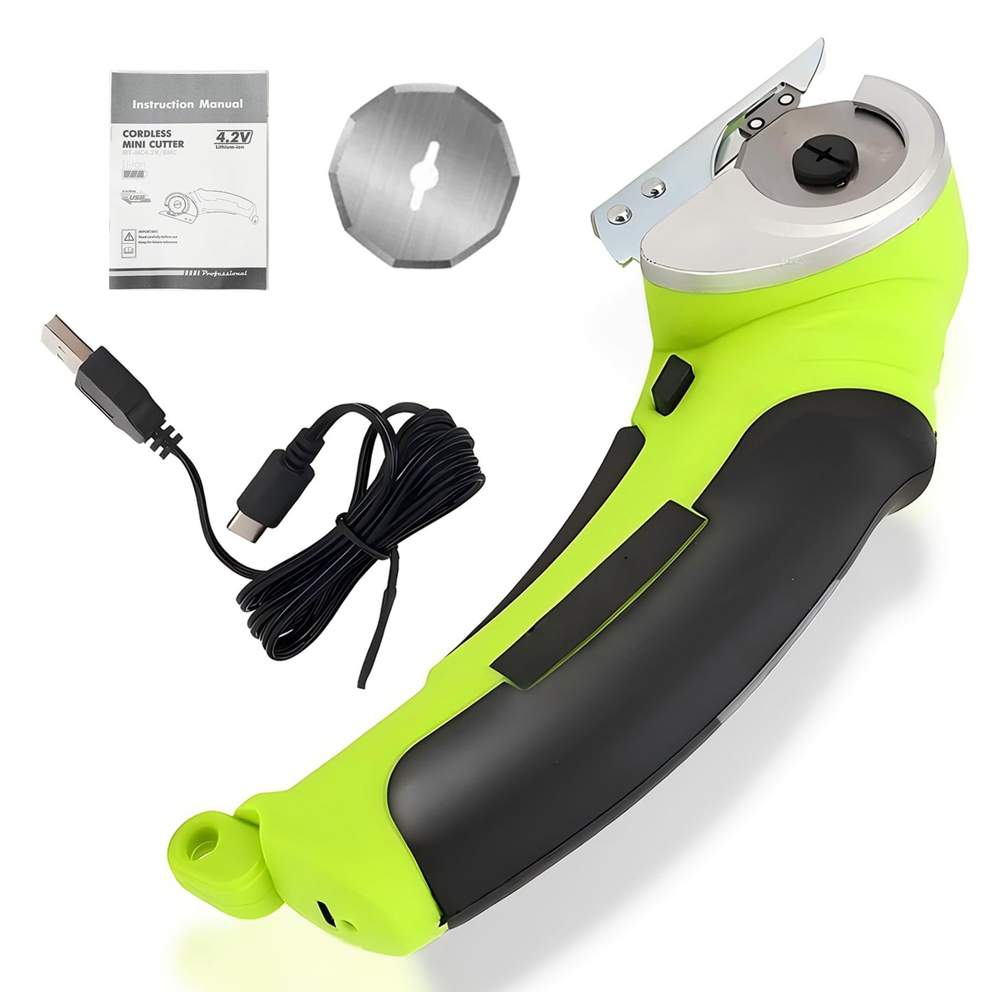 Cordless Electric Scissors, Cardboard Cutter, Rechargeable Powerful 4V Scissor Cutting Tool for Cardboard, Fabric, Leather, Green