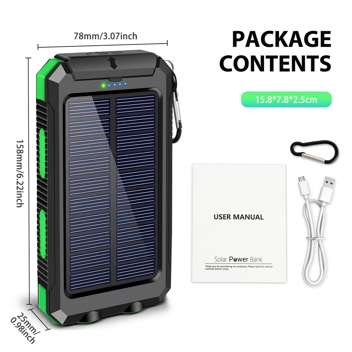 CATGOOD 10000mAh Portable Solar Charger for iphone and Android Power Bank with Dual 5V USB Ports for Outdoor Camping Hiking(Green)