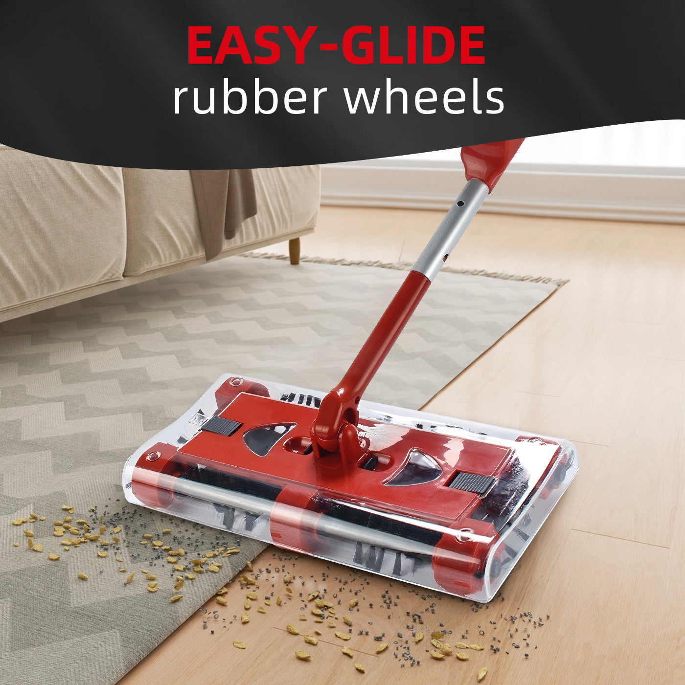 CATGOOD Compact Lightweight Manual Cordless Cleaning Floors Carpet Sweeper, 46", Red