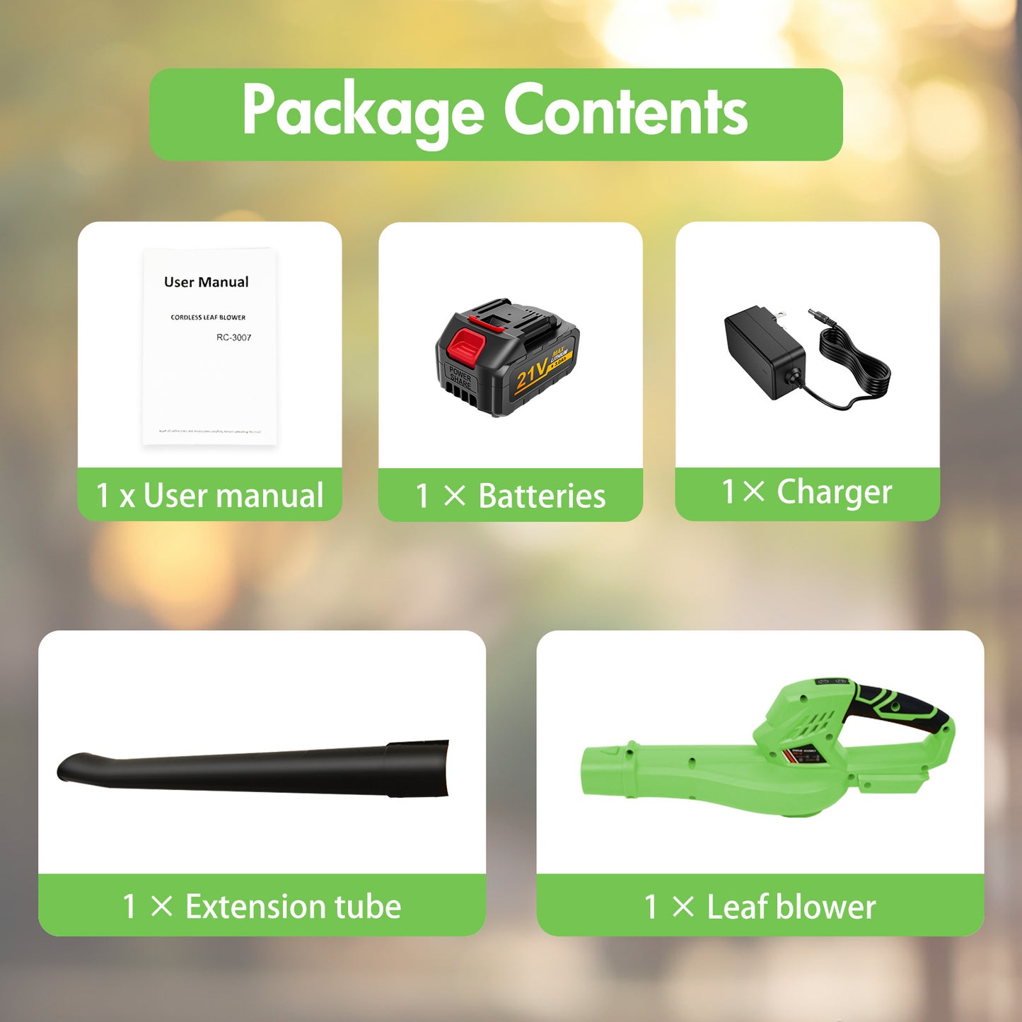 Cordless Leaf Blower, 21V Leaf Blower with 1 Battery, 6-Speed Leaf Blowers for Lawn Care, Patio, Blowing Leaves, Green