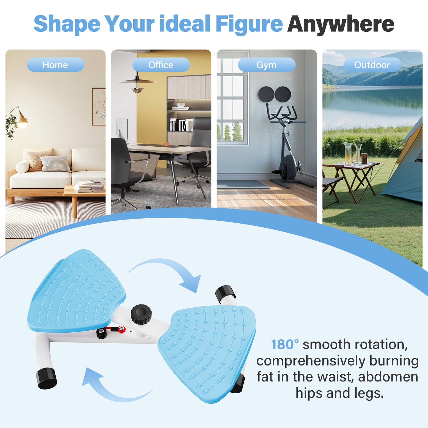Slim Waist Twister, Silent Ab Toner Machine, Core Workout Board for Women, Home Gym Equipment for Hourglass Figure & Love Handle Reduction, Blue