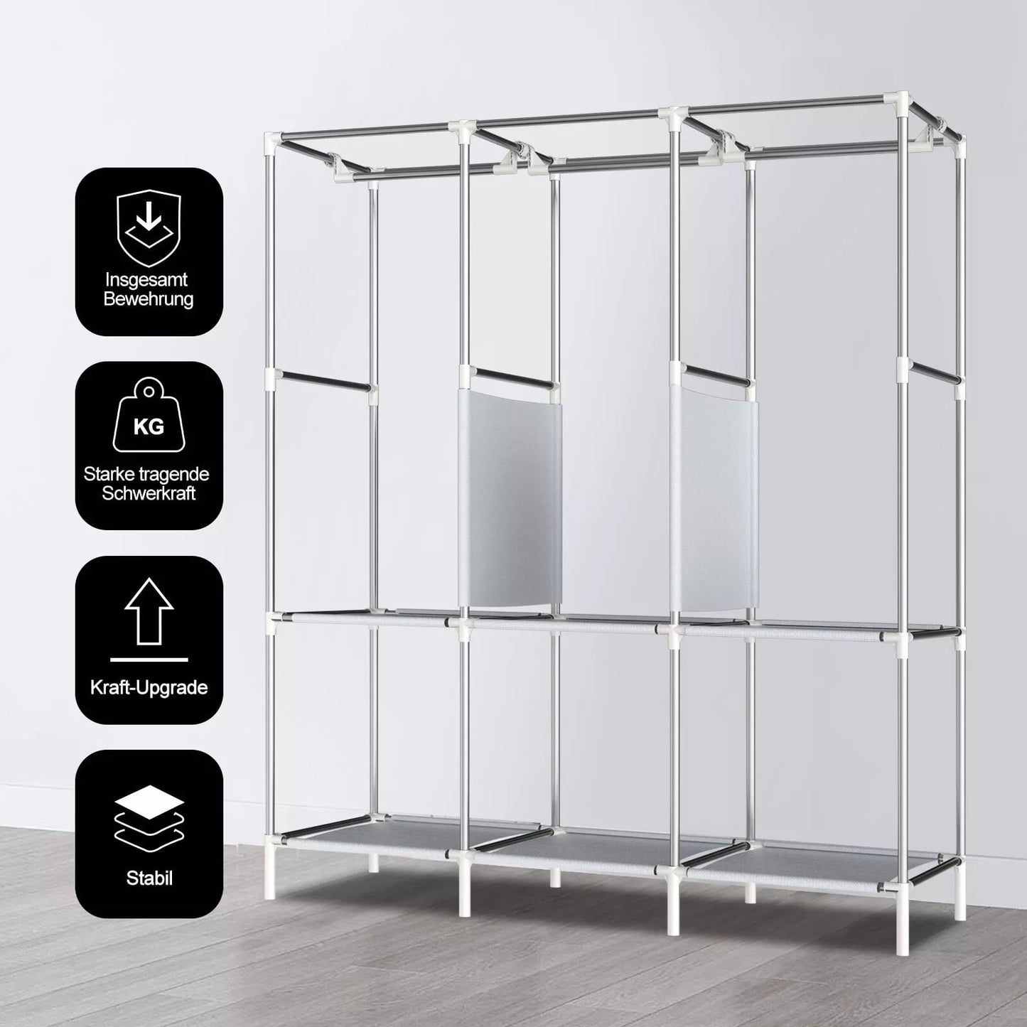 Portable Closet, Clothing Rack Shelf, Dustproof Non-Woven Fabric Closet with Cover, Beige