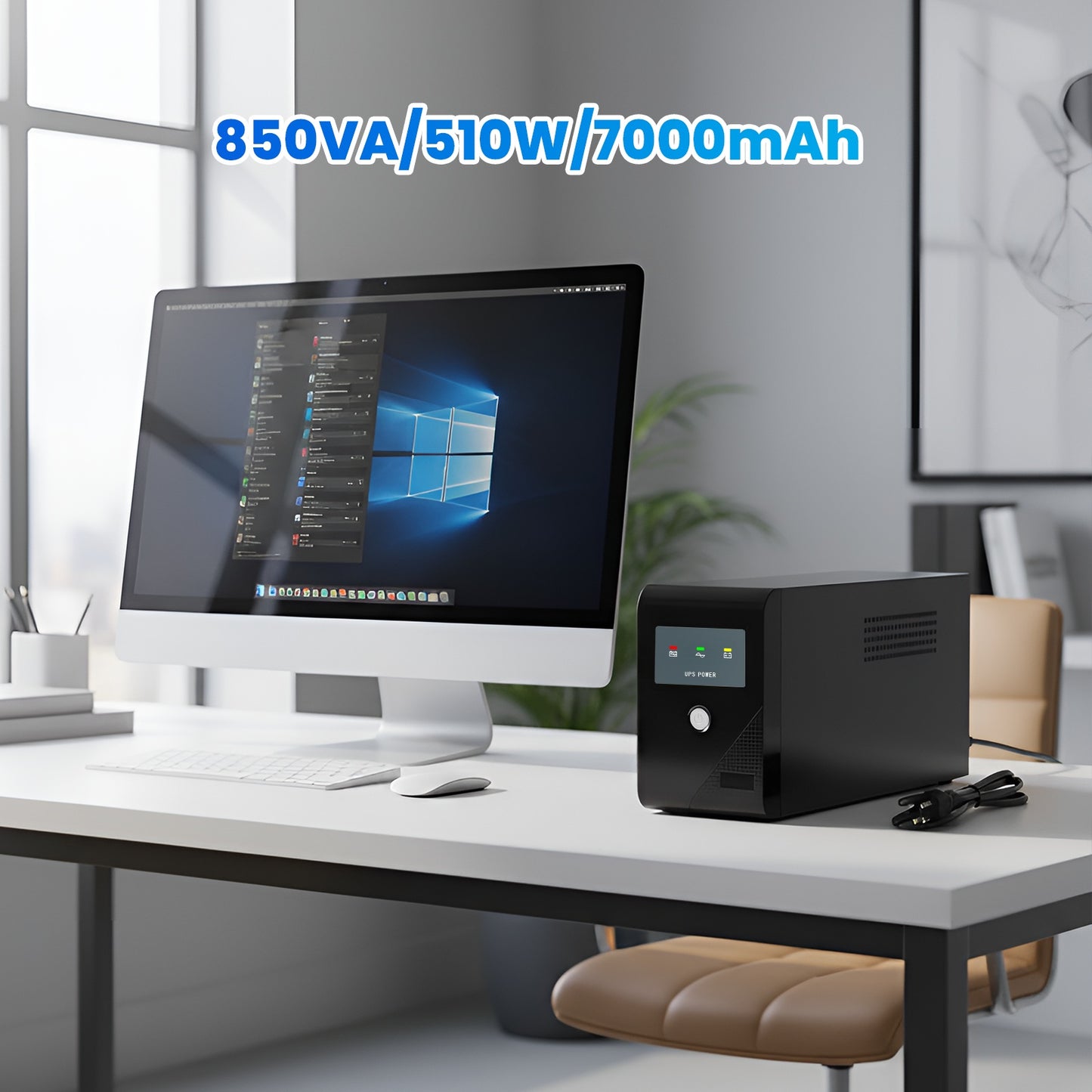 CATGOOD UPS 850VA/510W Backup Power, 3 Outlets, Battery Backup with Surge Protection, Suitable for Home and Office