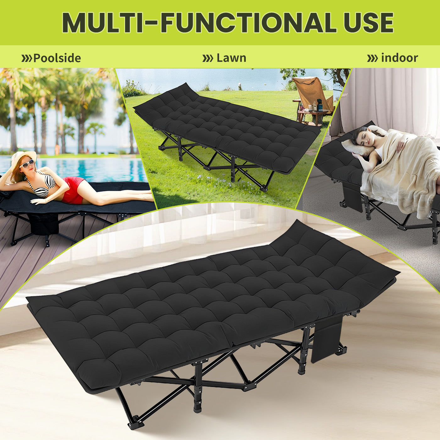Folding Camping Bed for Adult Adjustable Heavy Duty Outdoor Bed Travel Camp Cots Portable Folding Outdoor Cot