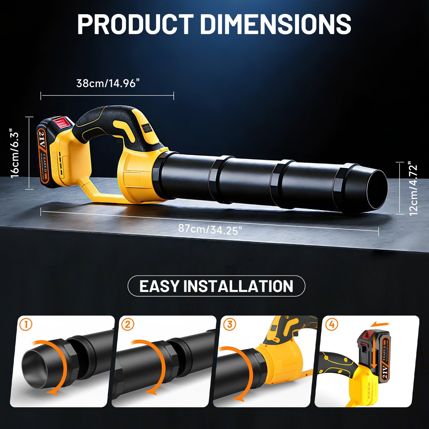 BAOKALER 580CFM Cordless Leaf Blower with 3 Batteries & Charger, 180MPH Handheld Blower, 5-Section Telescoping, Variable Speed for Yard, Patio, Driveway Cleaning (Yellow)