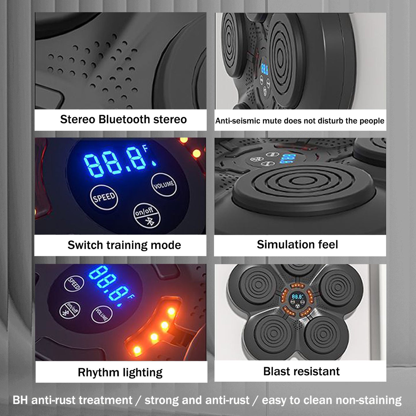 Music Boxing Machine, Wall-Mounted Music Boxing Trainer, Punching Exercise Equipment with 9-Speed Modes for Kids and Adults, Velcro Mount Type, Black