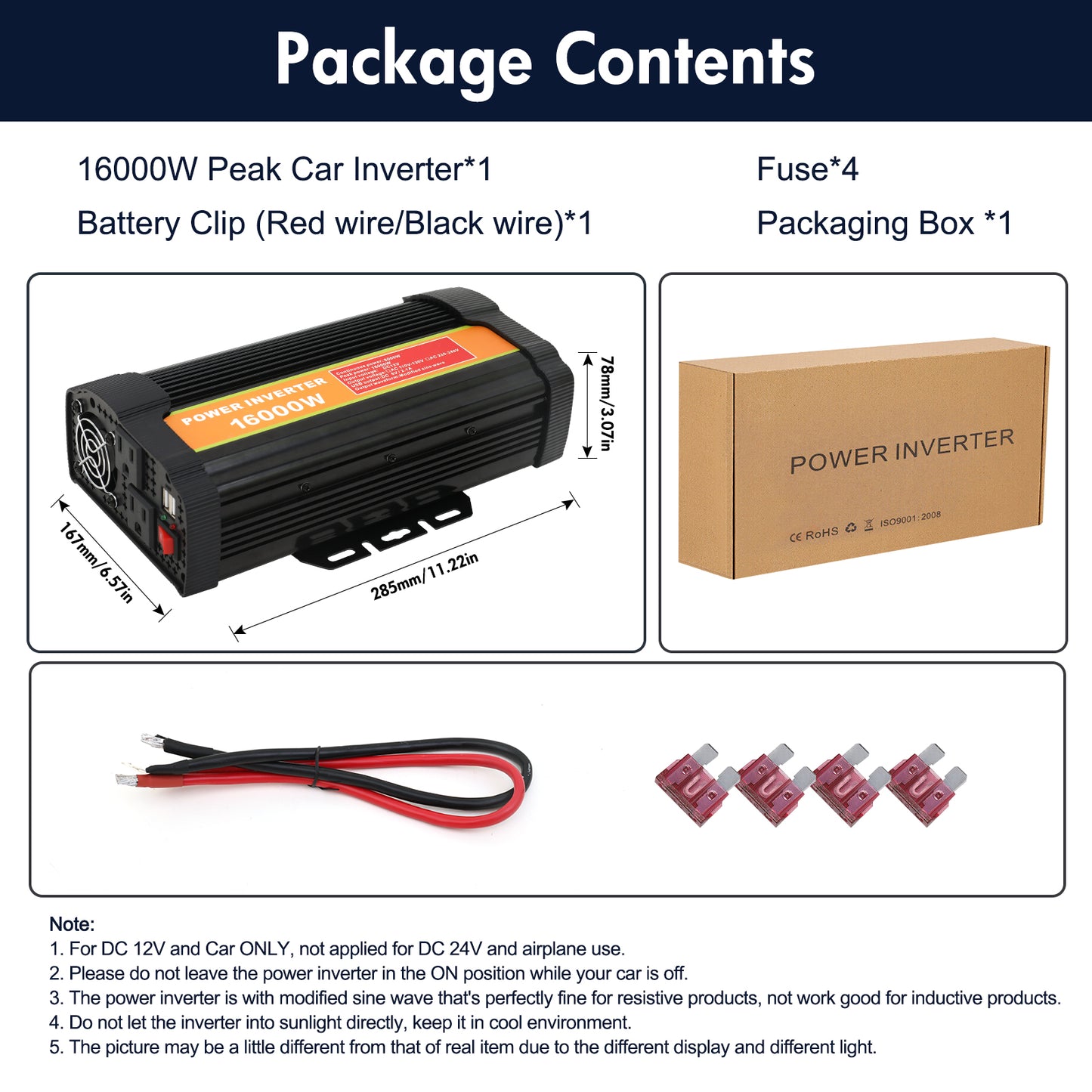 Power Inverter, 16000W Inverter DC12V To 110V AC Car Power Inverter With 2 USB Port, LCD Screen Display,Truck/ Boat/RV/Car Inverter, Used FOR Camping/Road Trips/Outdoor Work