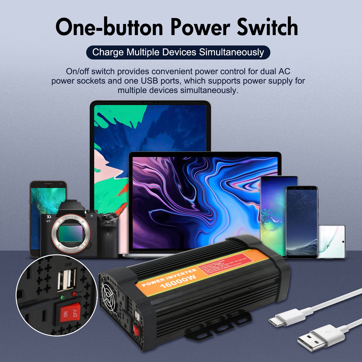 Power Inverter, 16000W Inverter DC12V To 110V AC Car Power Inverter With 2 USB Port, LCD Screen Display,Truck/ Boat/RV/Car Inverter, Used FOR Camping/Road Trips/Outdoor Work
